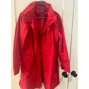 Cole Haan Women Red Full Zip Hooded Trench Coat Lightweight Jacket XL